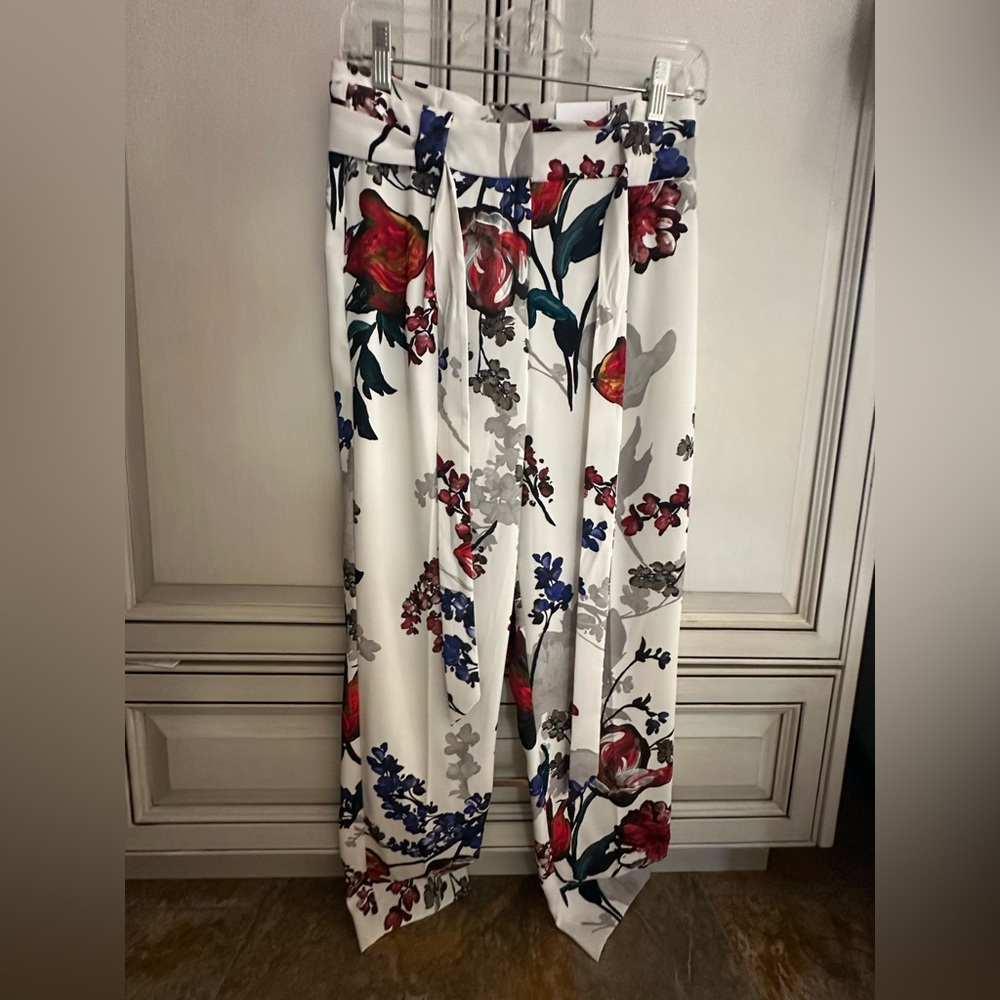 Express White Floral Wide Leg Pants
